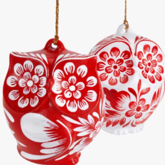 LUX  Jolly Owl Ornament Festive Red and White Ornament - Picture 9 of 9